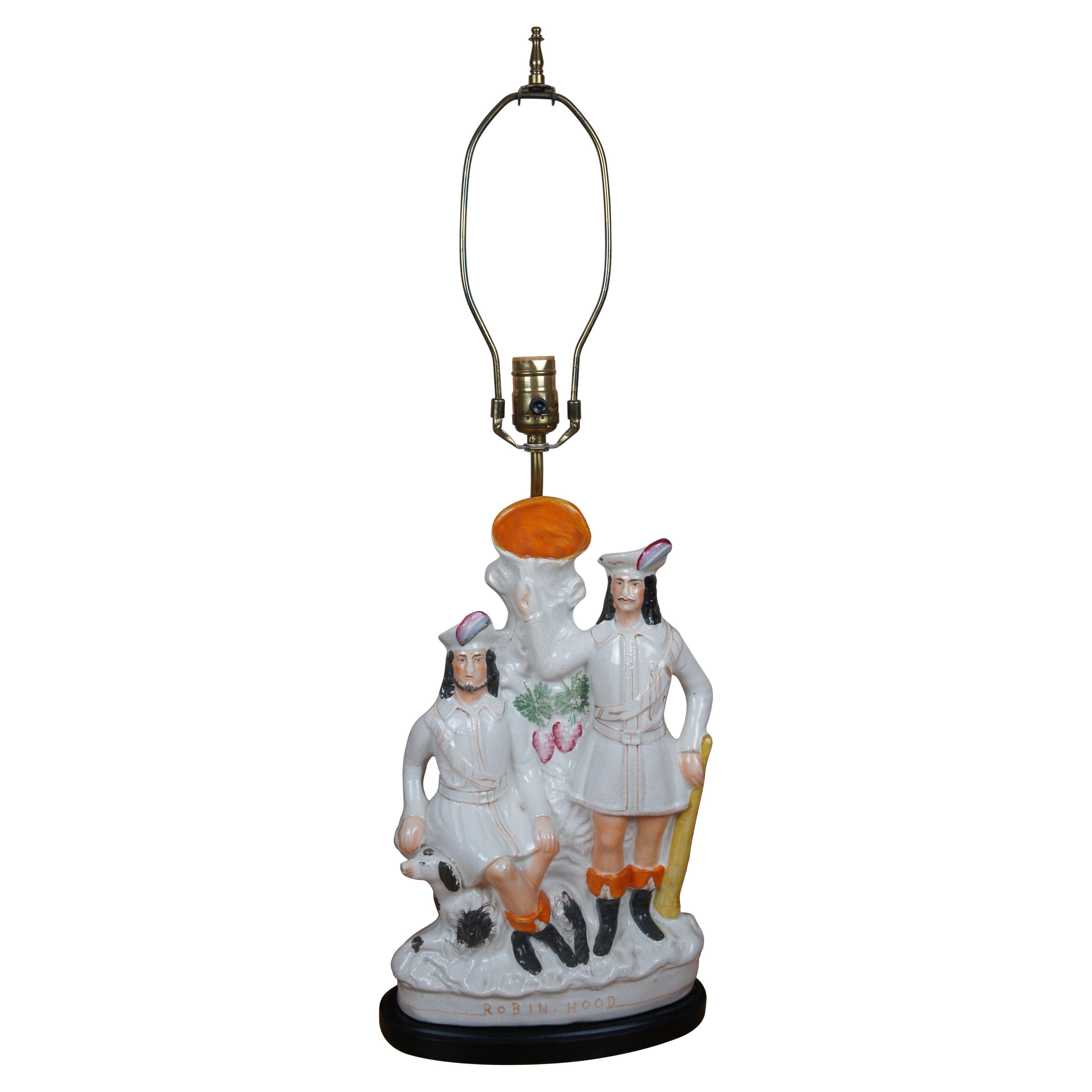 Antique Staffordshire Robin Hood Little John & Spaniel Spill Vase Table Lamp 29"