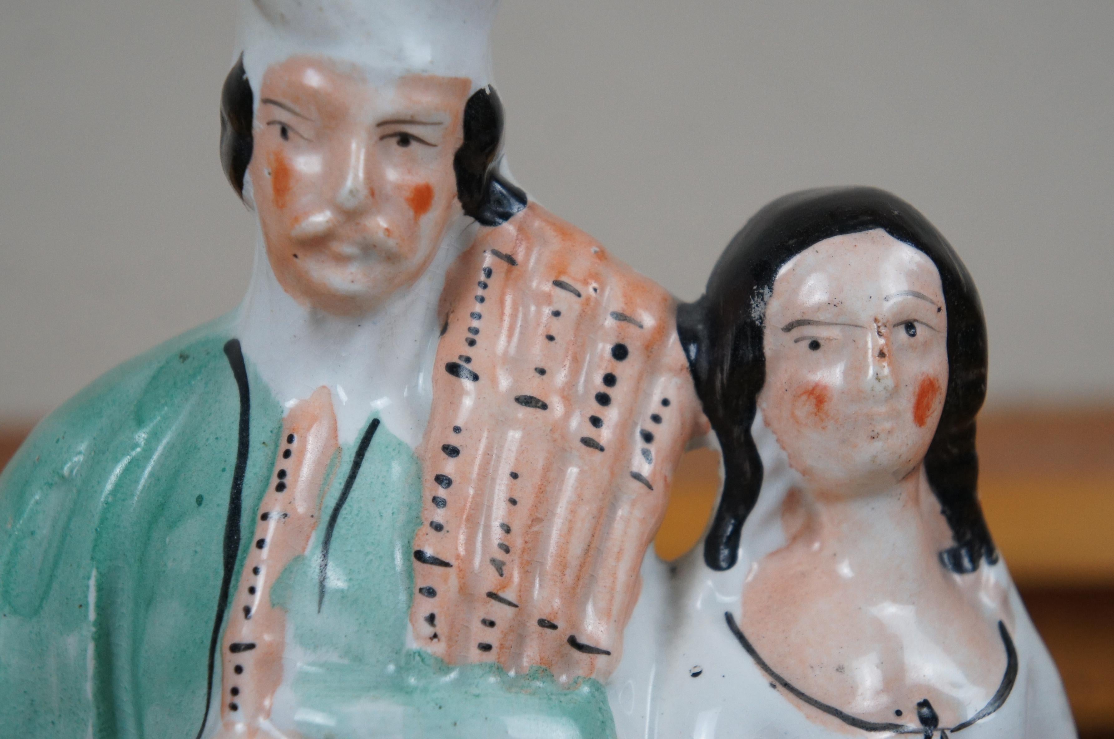 Figurita Reloj Antiguo Staffordshire Scottish Highland Pareja Bolsa Pipas 14