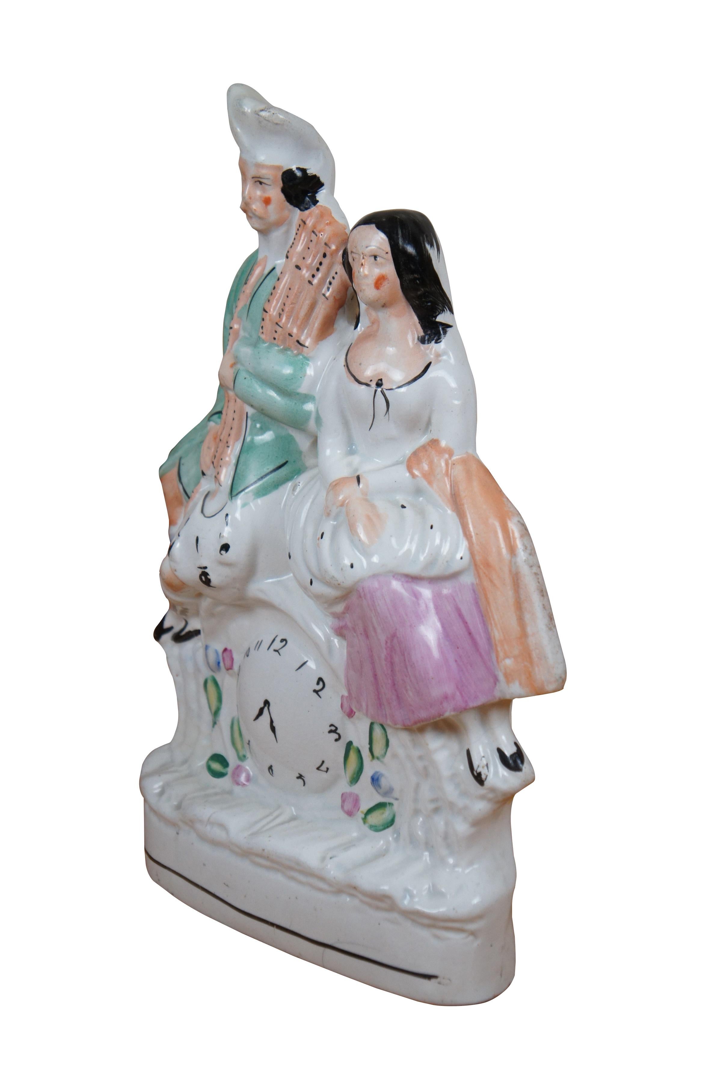 Figurita Reloj Antiguo Staffordshire Scottish Highland Pareja Bolsa Pipas 14