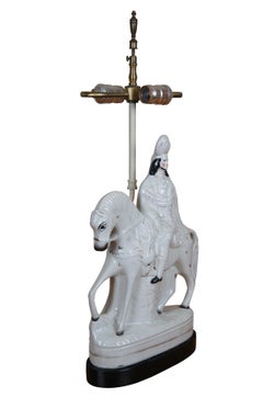 Antique Staffordshire Scottish Highlander Horse Deer Stag Hunt Table Lamp 24"