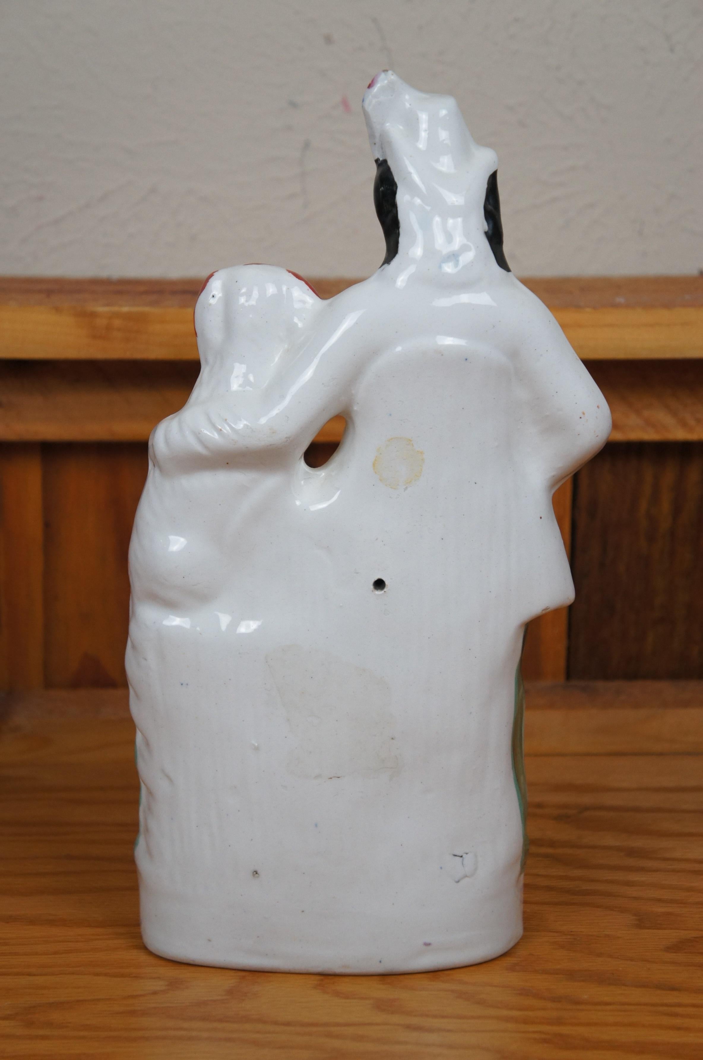 Antico Staffordshire Troubadour Man & King Charles Spaniel Figurina di 13
