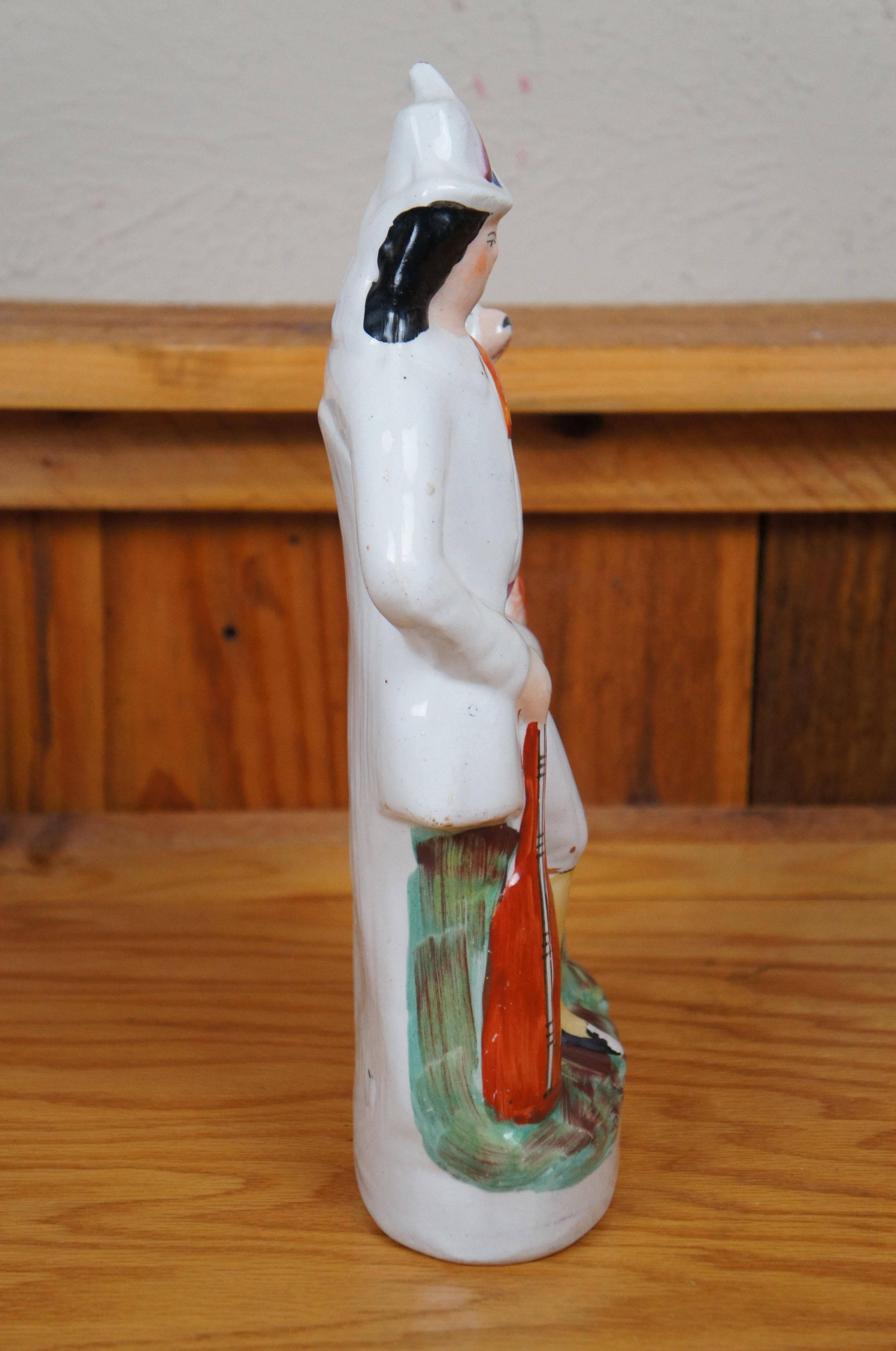 Porcellana Antico Staffordshire Troubadour Man & King Charles Spaniel Figurina di 13