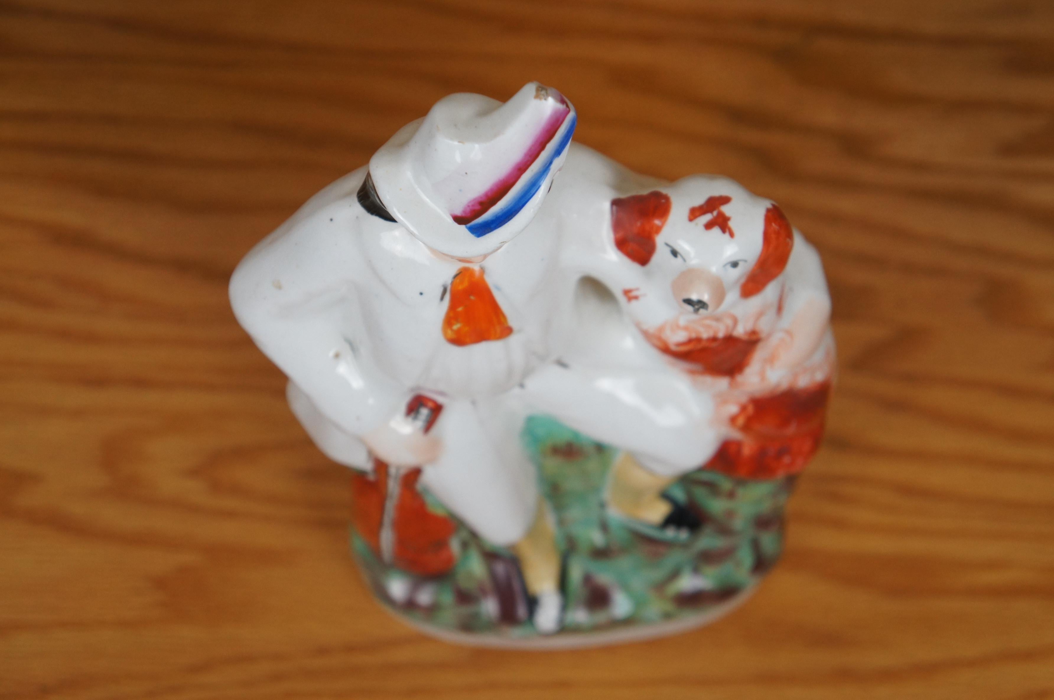 Antico Staffordshire Troubadour Man & King Charles Spaniel Figurina di 13