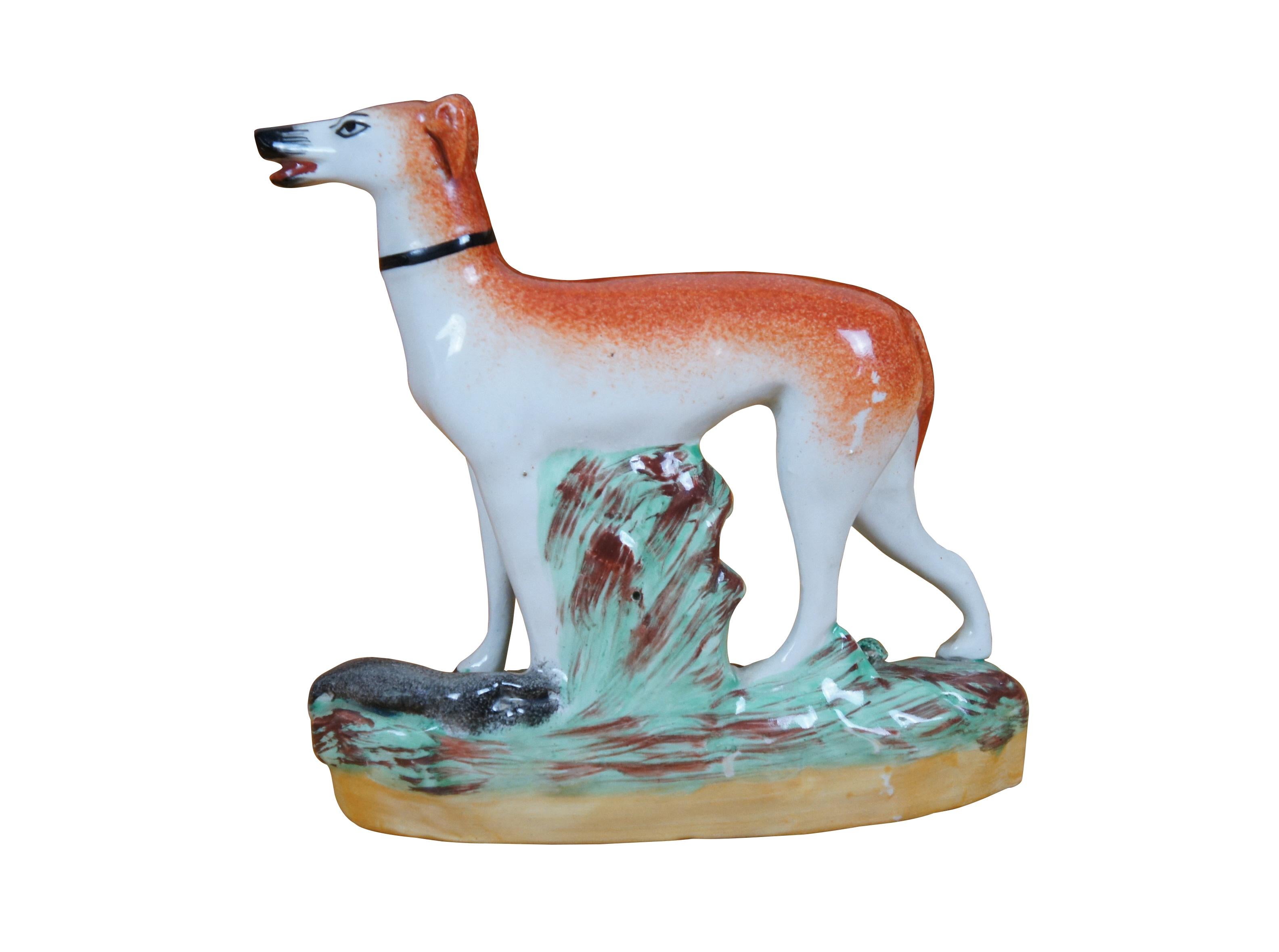 Victorian Antique Staffordshire Whippet Greyhound Rabbit Hunting Dog Figurine 7
