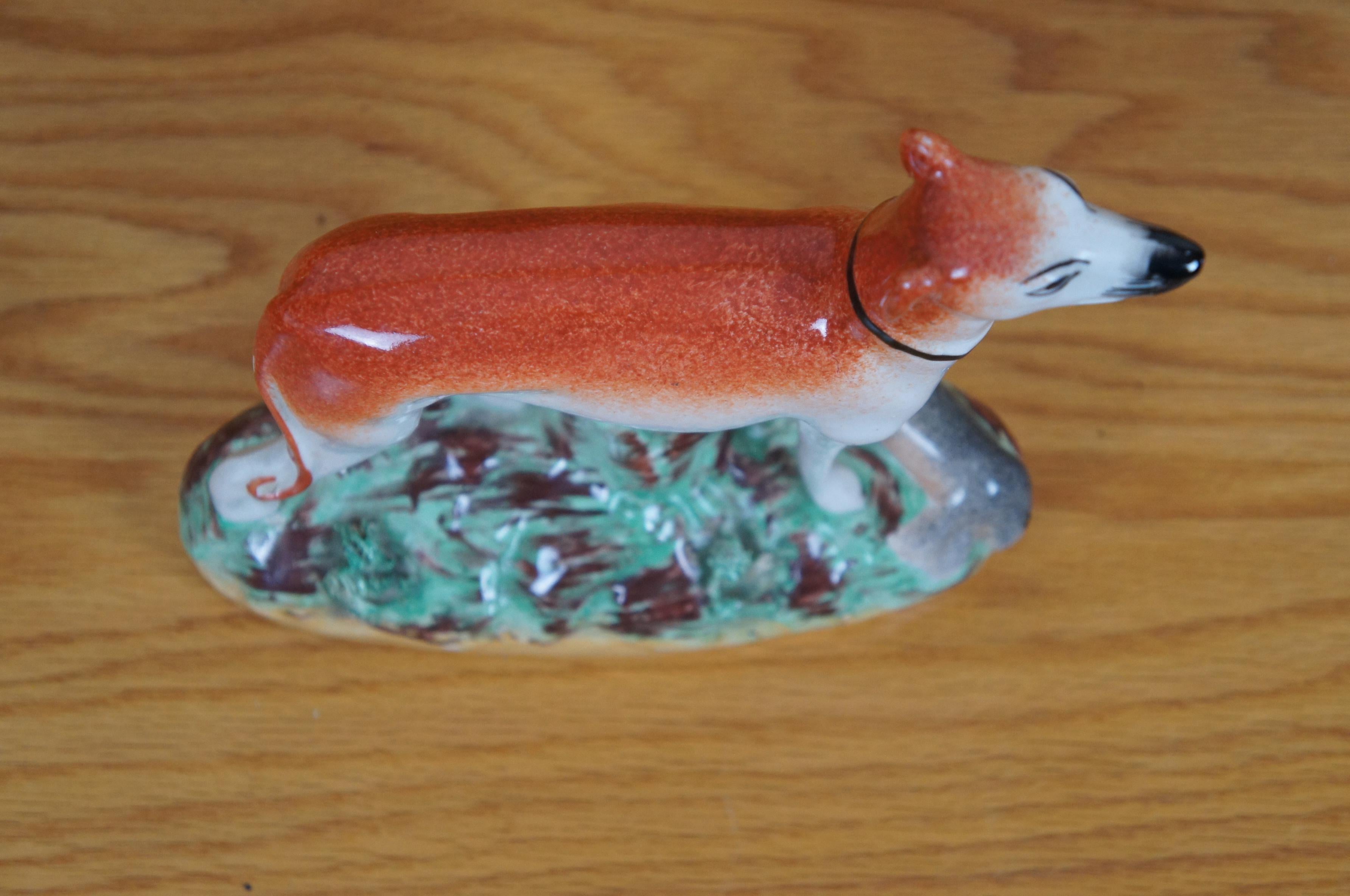 Porcelain Antique Staffordshire Whippet Greyhound Rabbit Hunting Dog Figurine 7