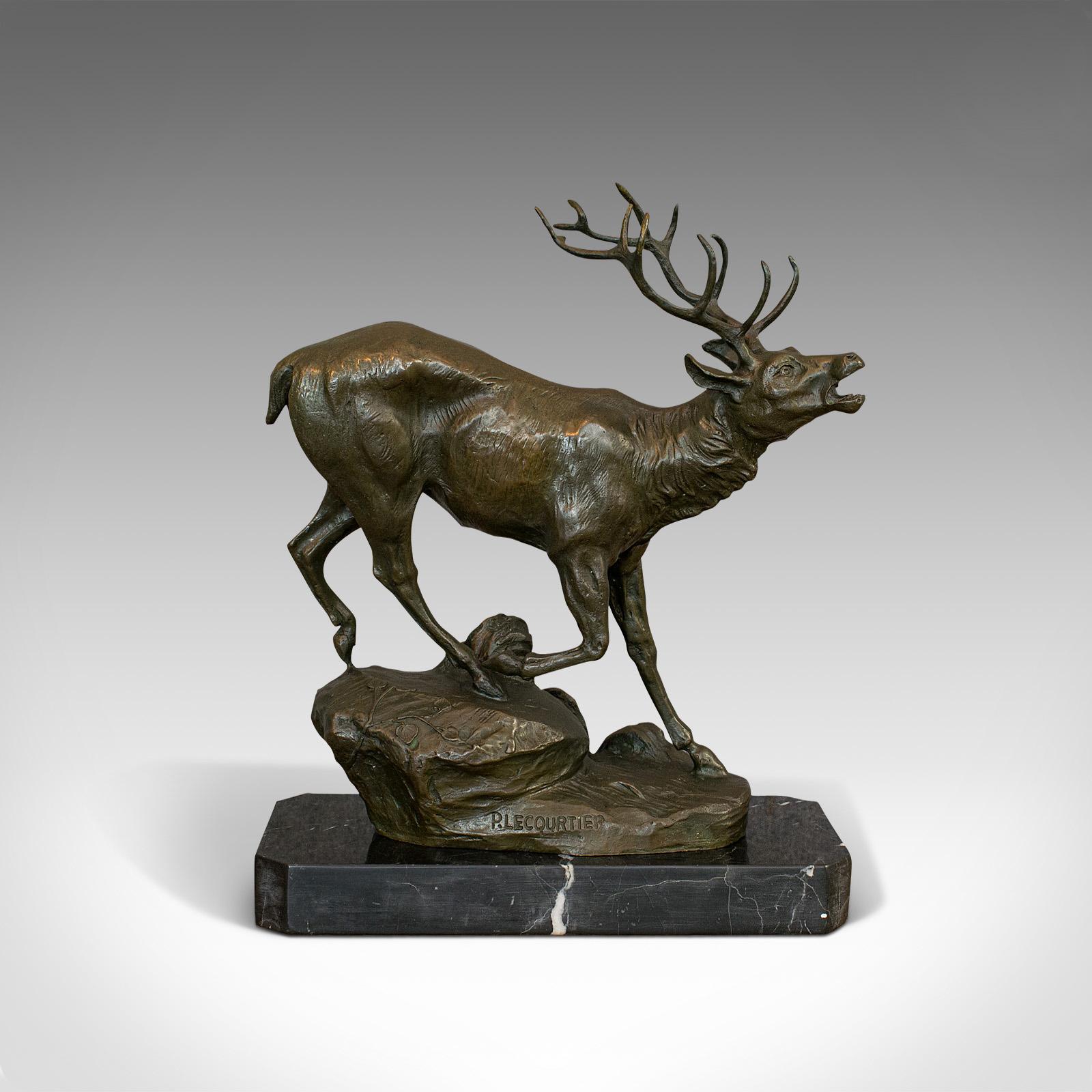 This is an antique stag bronze. A French, study of a deer or male elk and signed by the artist Prosper Lecourtier (1851-1924), dating to the late Victorian period, circa 1900.

Fascinating natural study in bronze
Displaying a desirable aged
