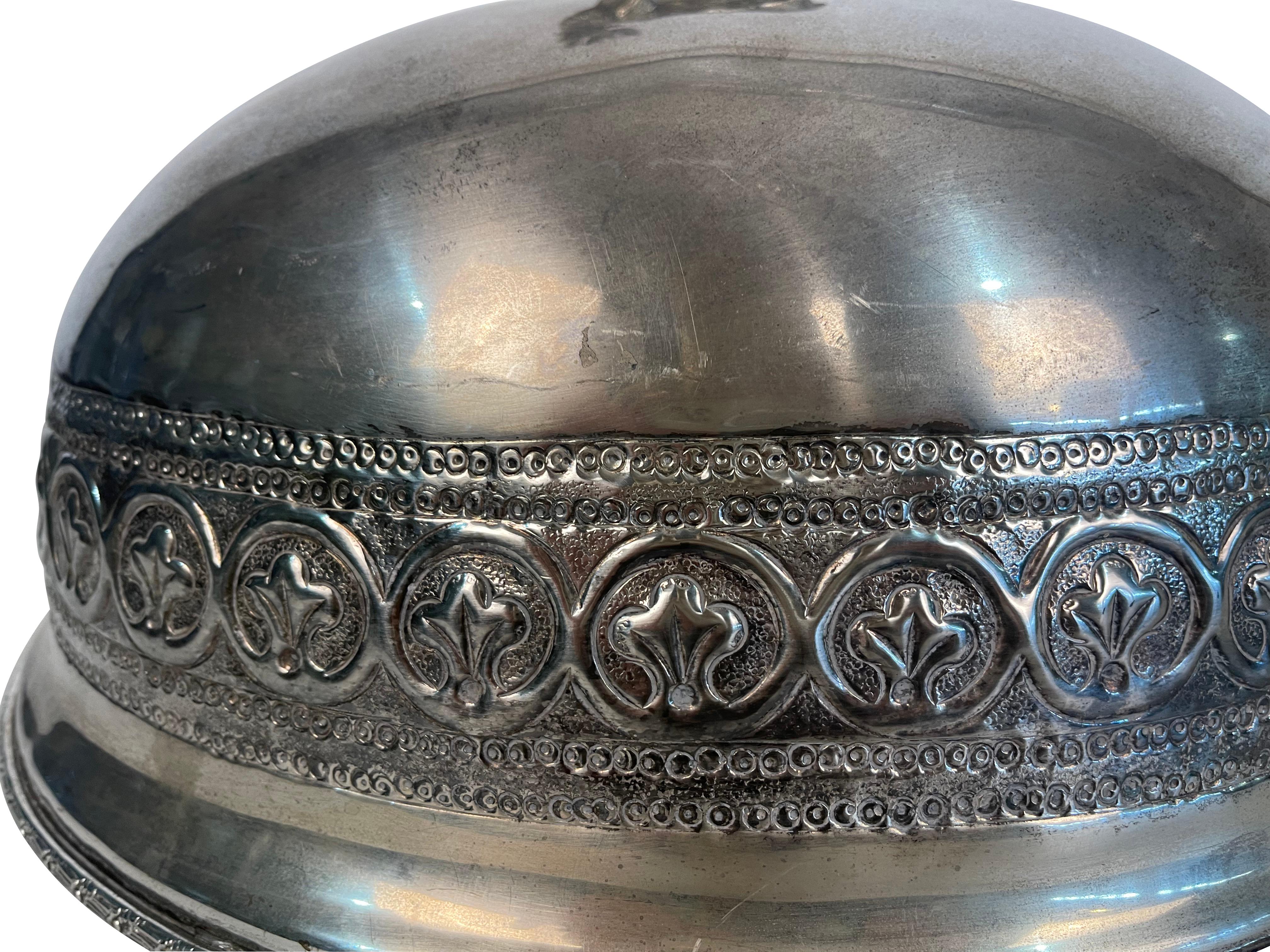 19th Century Antique Stag Covered Silverplate Meat Dome For Sale