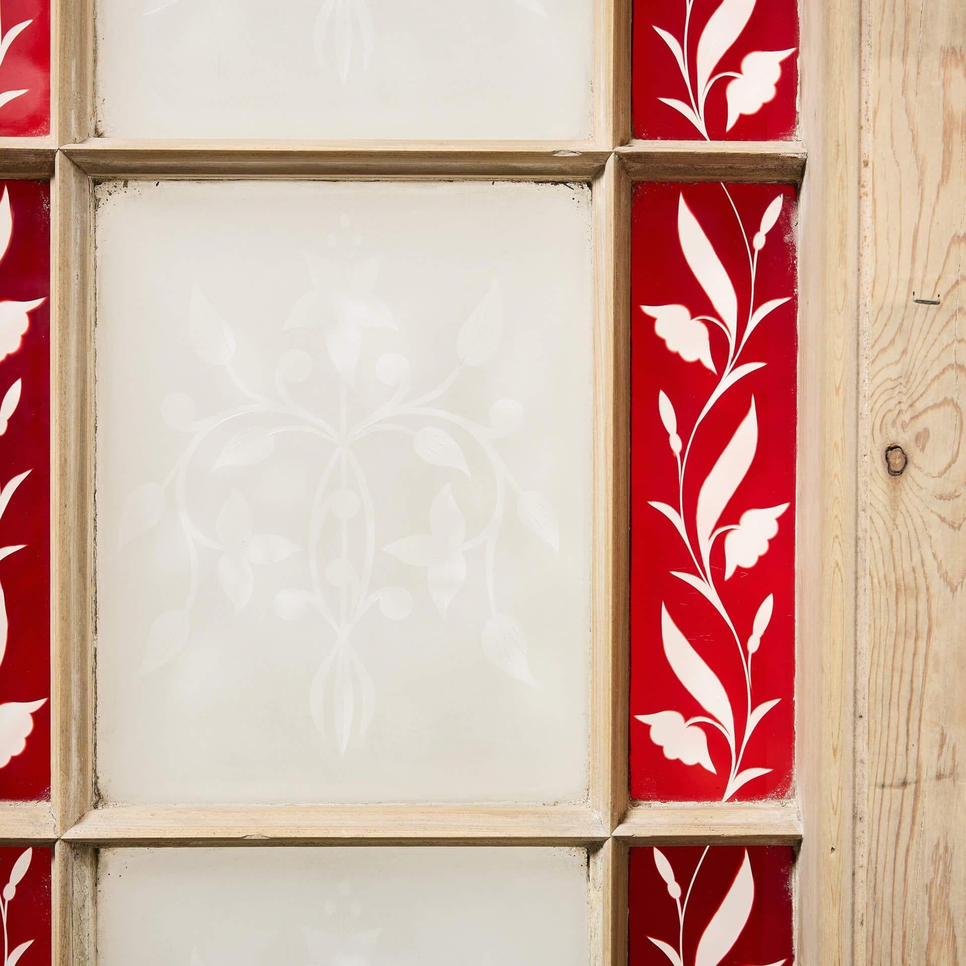Vidriera antigua Stained glass y Etched glass Eduardiano en venta