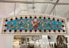 Antique Stained Glass Arch Window Crammed w Jewels