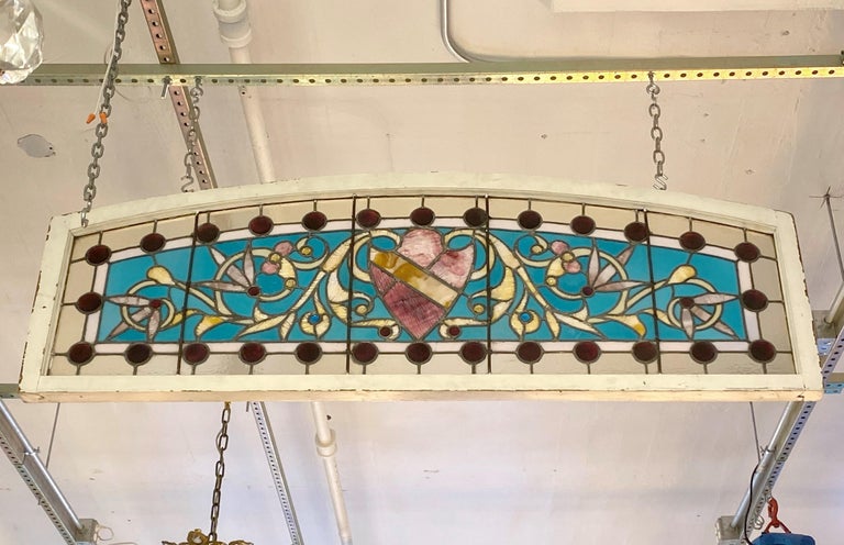 Antique Stained Glass Arch Window Crammed with Jewels For Sale 3