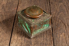 Antique Stained Glass & Bronze Inkwell in Green by Tiffany