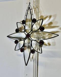 Antique Stained Glass Christmas Window Panel  French Hand Made