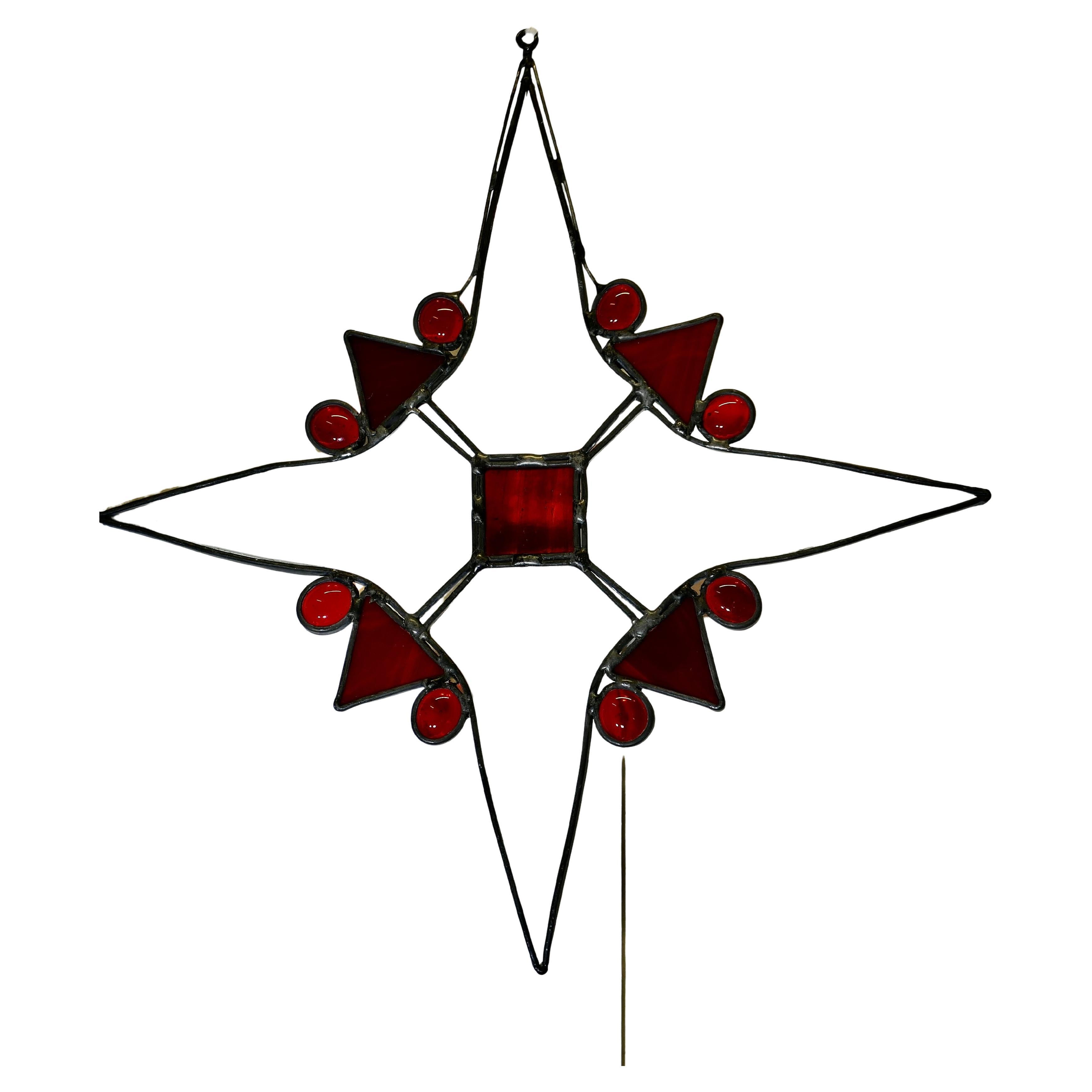 Antike Glasmalerei Weihnachten Window Panel  Französisch Hand Made (Französische Provence) im Angebot
