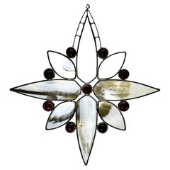 Antique Stained Glass Christmas Window Panel  French Hand Made
