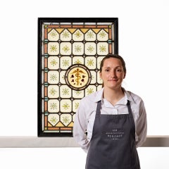 Antique Stained Glass Depicting Greek Asclepius Rod