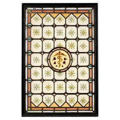 Antique Stained Glass Depicting Greek Asclepius Rod
