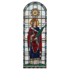 Antique Stained Glass Depiction Of Catherine Of Alexandria
