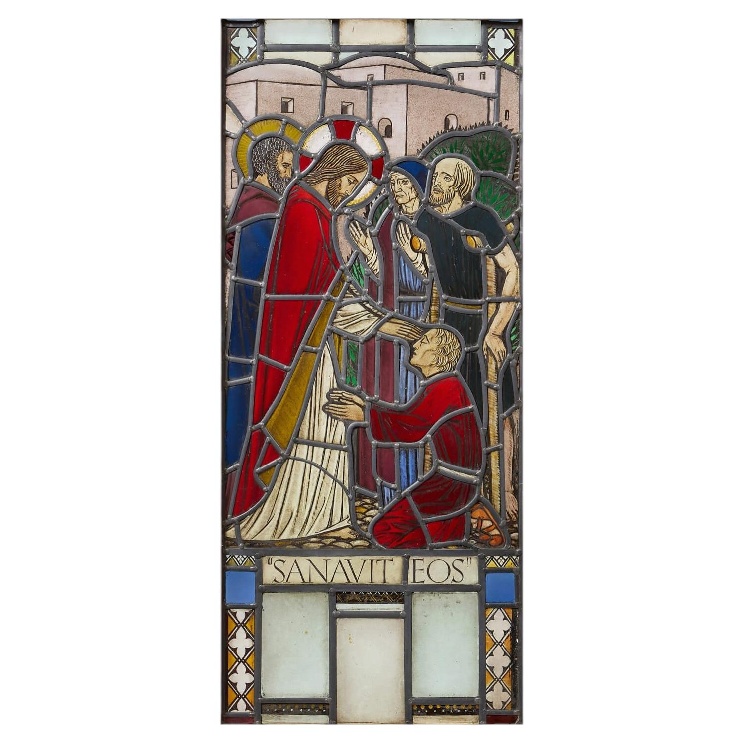 Antike Stained glass Darstellung von Jesus Performing A Healing im Angebot