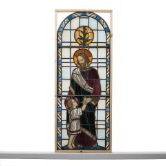 Antique Stained Glass Depiction Of St. Joseph & Baby Jesus