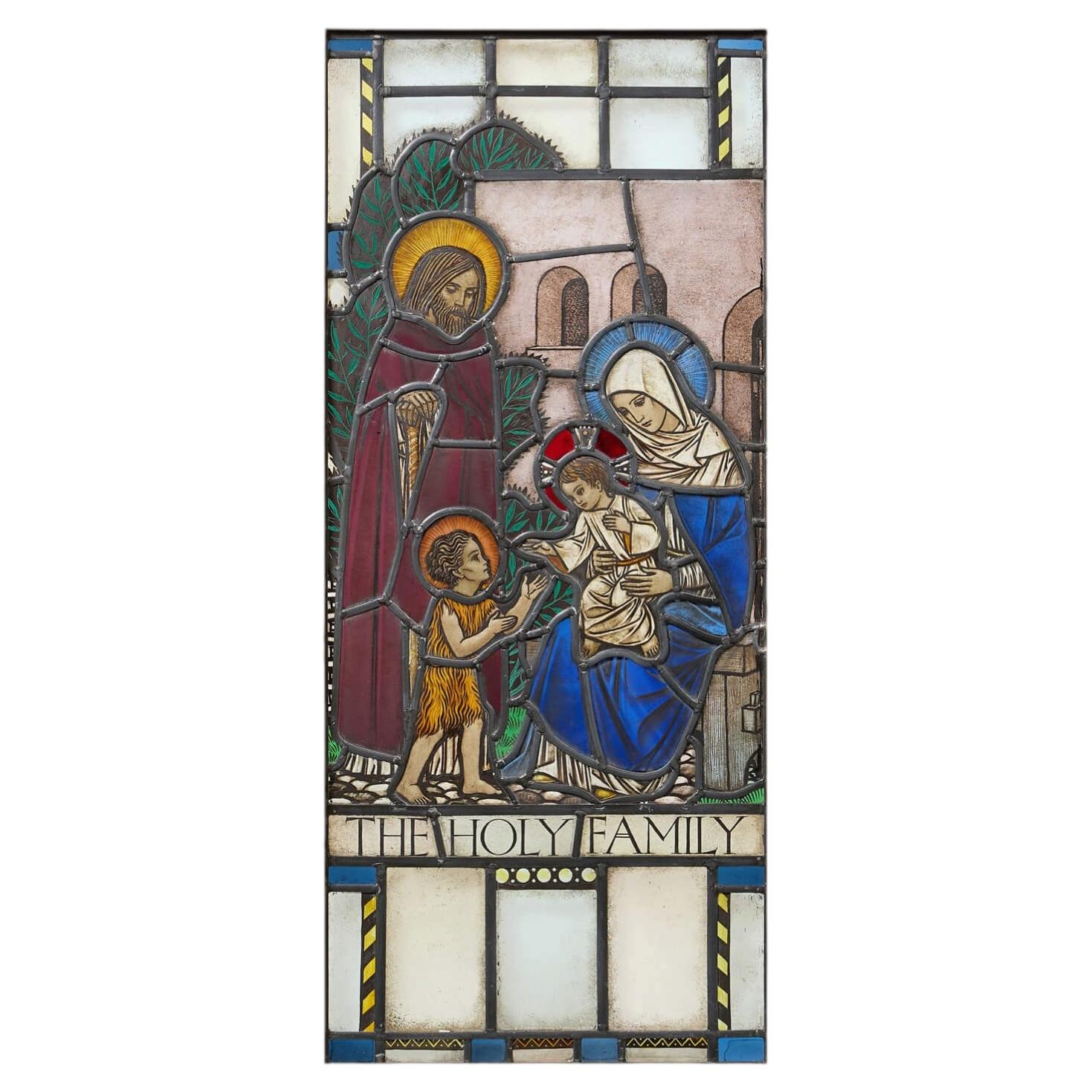 Antique Stained Glass Depiction of The Holy Family