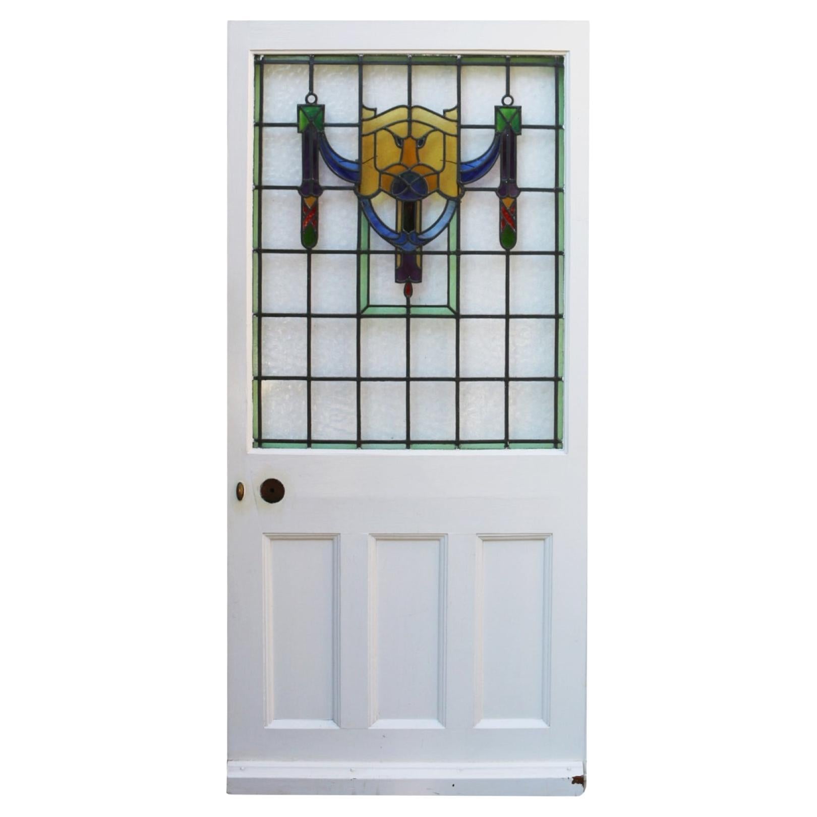Antique Stained Glass Front Door For Sale