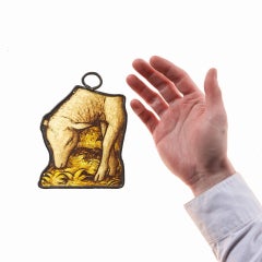 Antique Stained Glass Hanging Panel of a Sheep