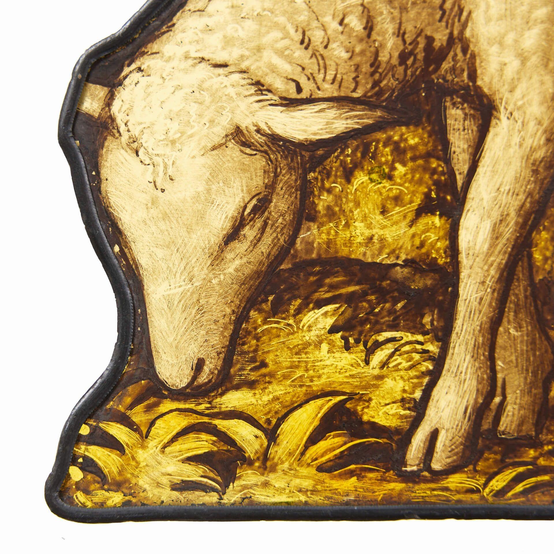 Country Antique Stained Glass Hanging Panel of a Sheep For Sale