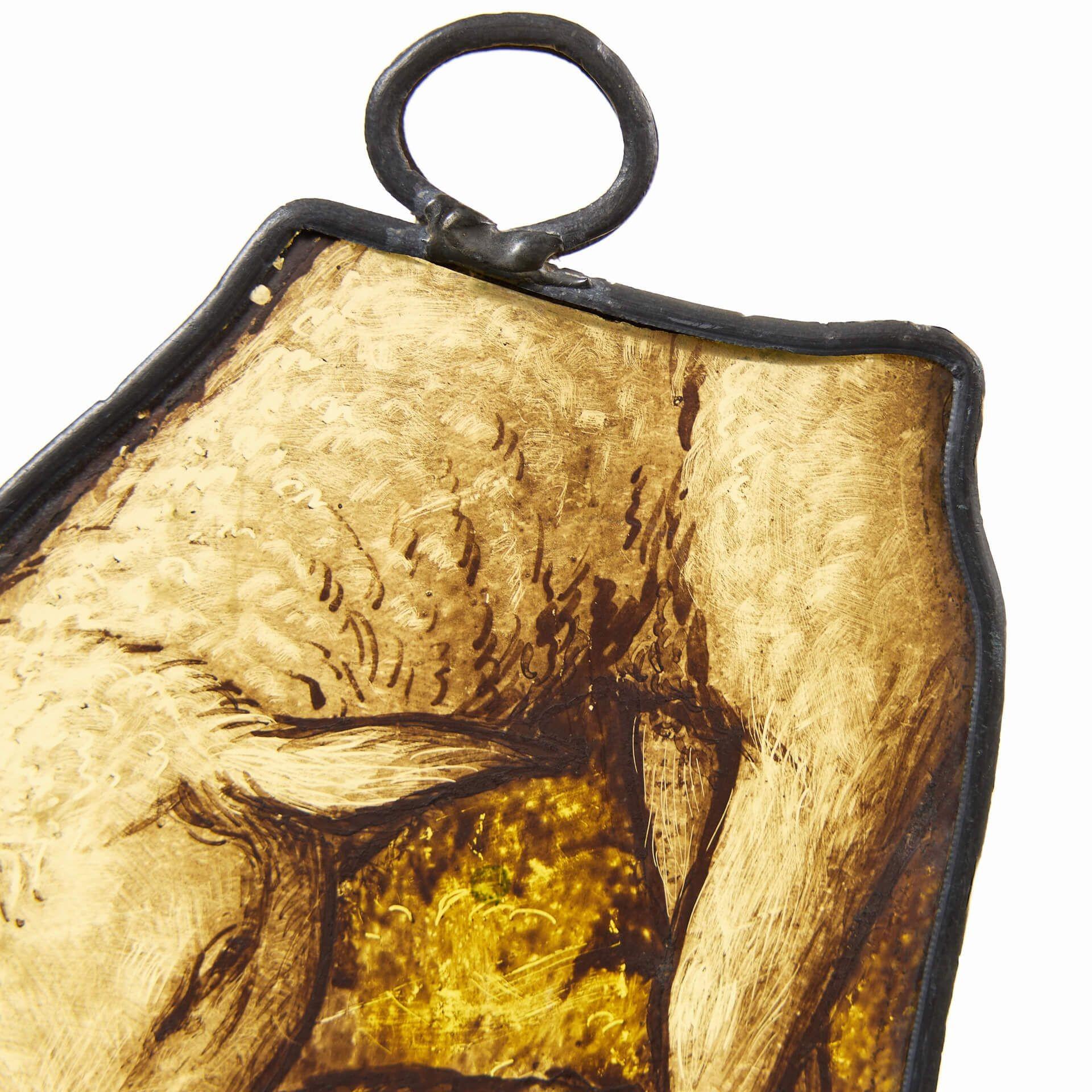 English Antique Stained Glass Hanging Panel of a Sheep For Sale