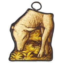 Antique Stained Glass Hanging Panel of a Sheep