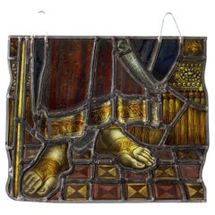 Antique Stained Glass Hanging Panel of Nobleman’s Feet