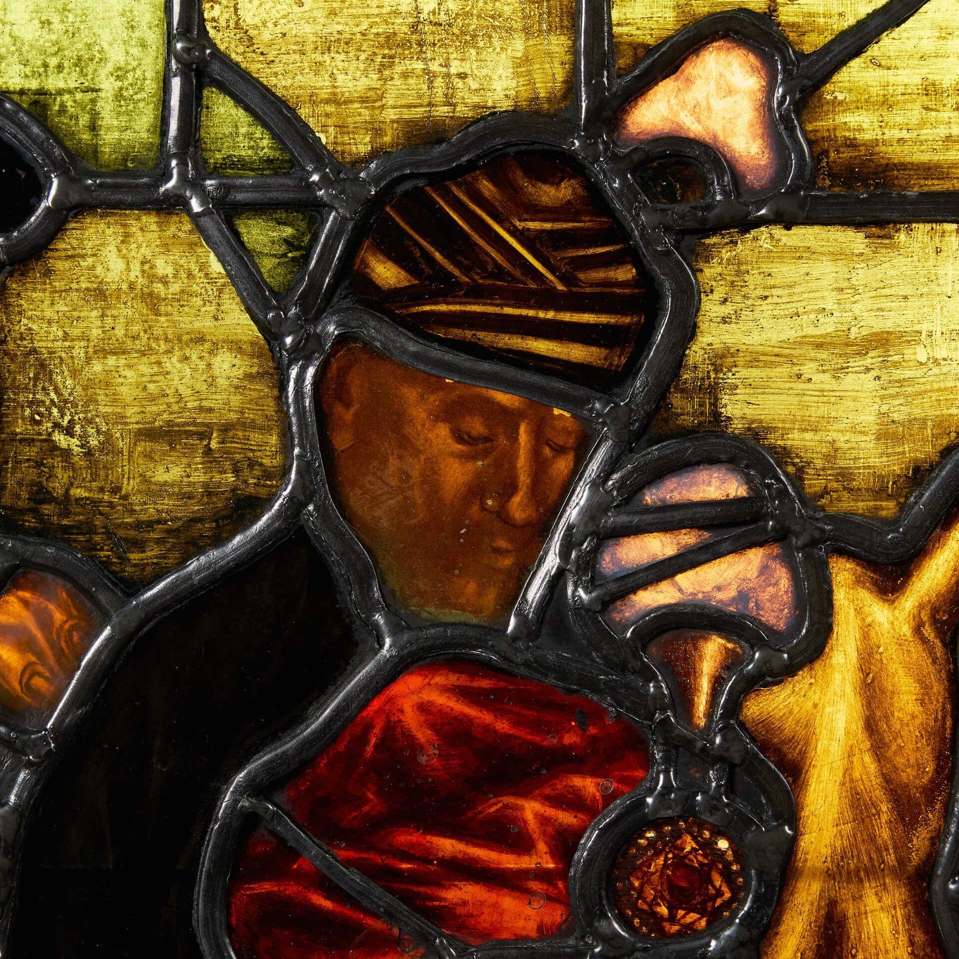 Tudor Antique Stained Glass Panel by Williams, Gamon & Co. For Sale