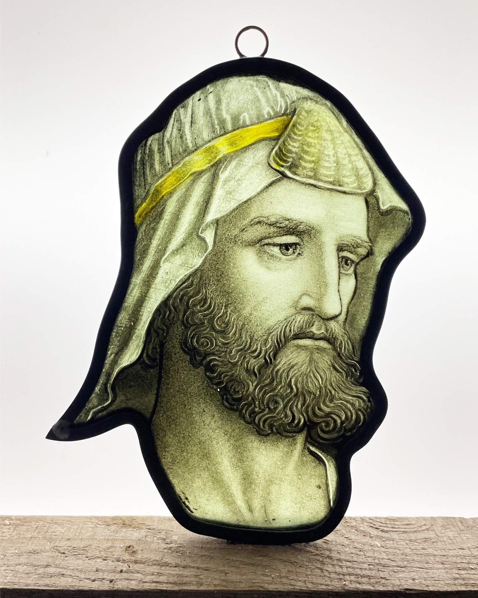 Antike Glasmalerei, die den Kopf eines Adligen darstellt (Englisch) im Angebot