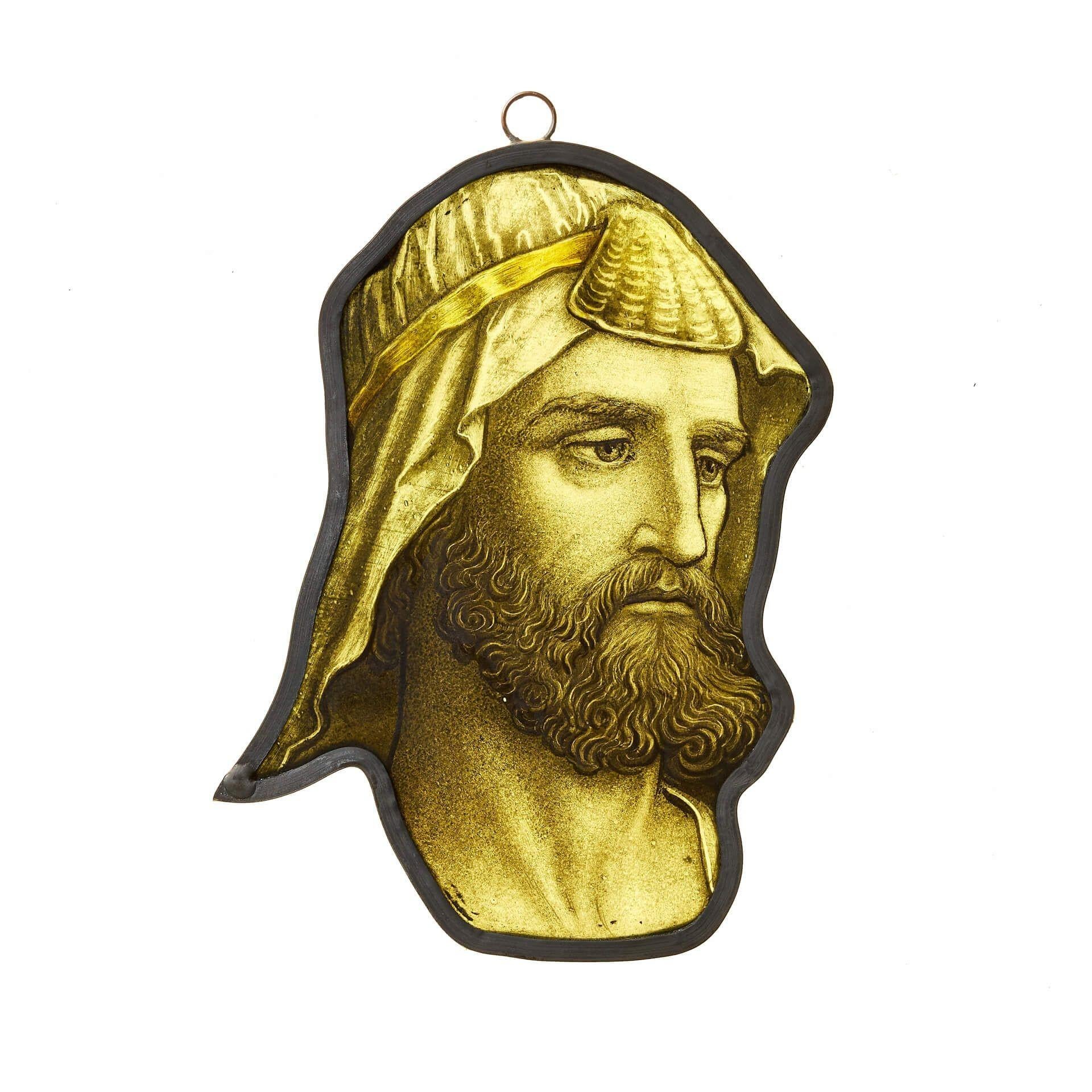 English Antique Stained Glass Panel Depicting Nobleman’s Head For Sale