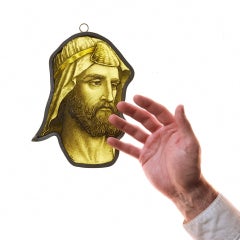 Antique Stained Glass Panel Depicting Nobleman’s Head