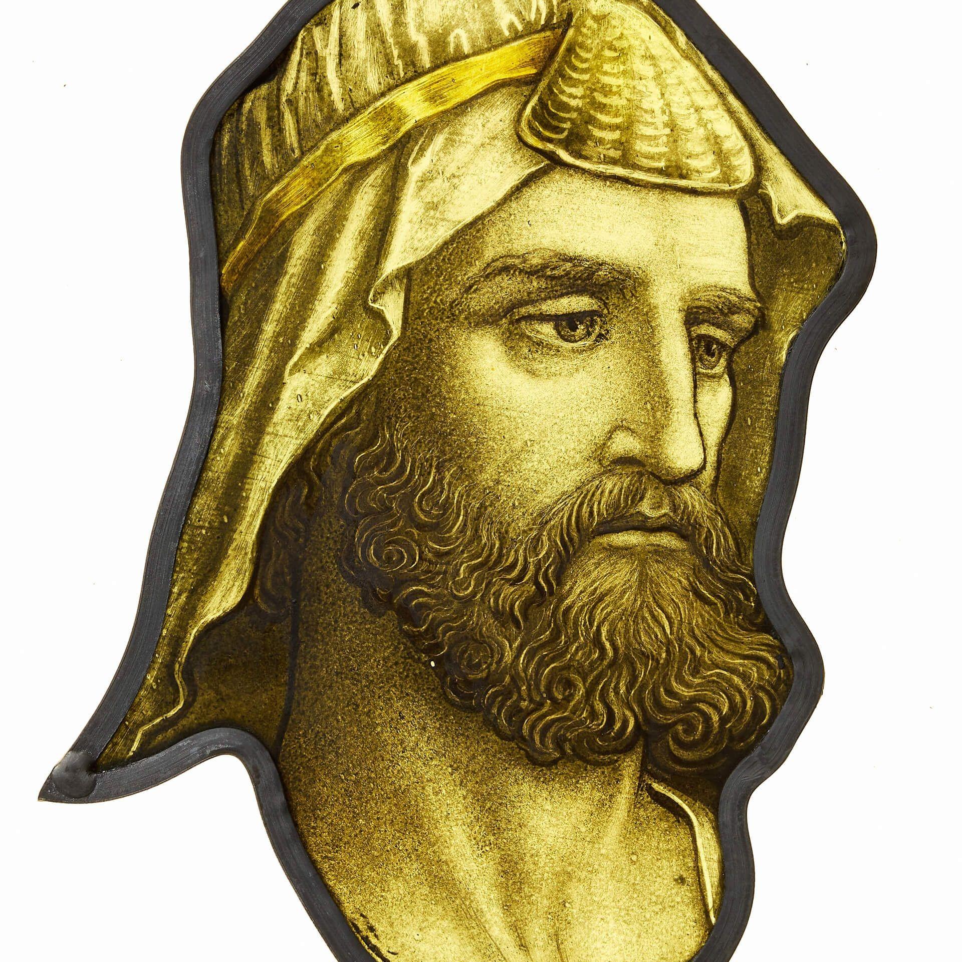 Victorian Antique Stained Glass Panel Depicting Nobleman’s Head For Sale