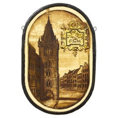 Antique Stained Glass Panel of Edinburgh's Tron Kirk