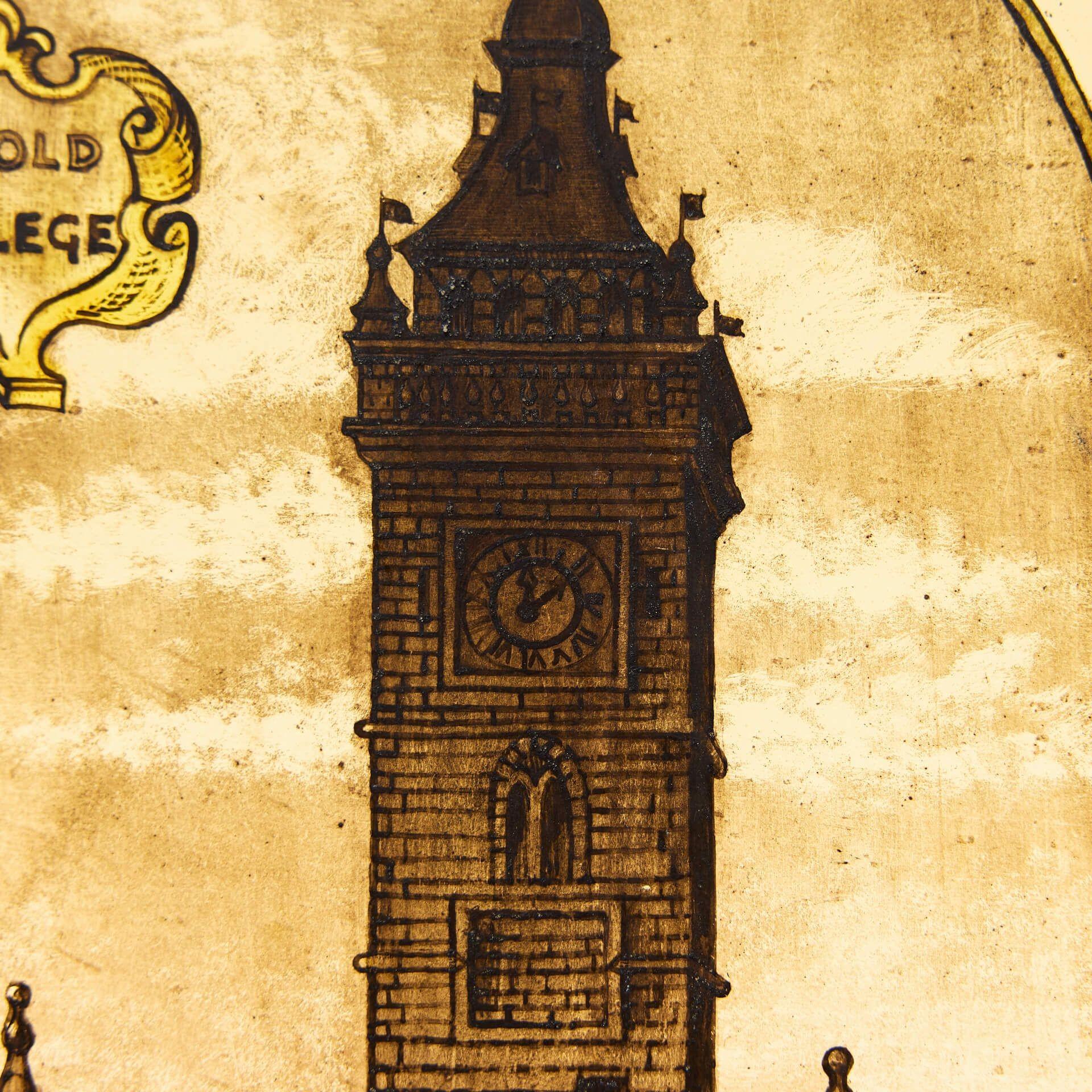 Victorian Antique Stained Glass Panel of Glasgow's Old College For Sale