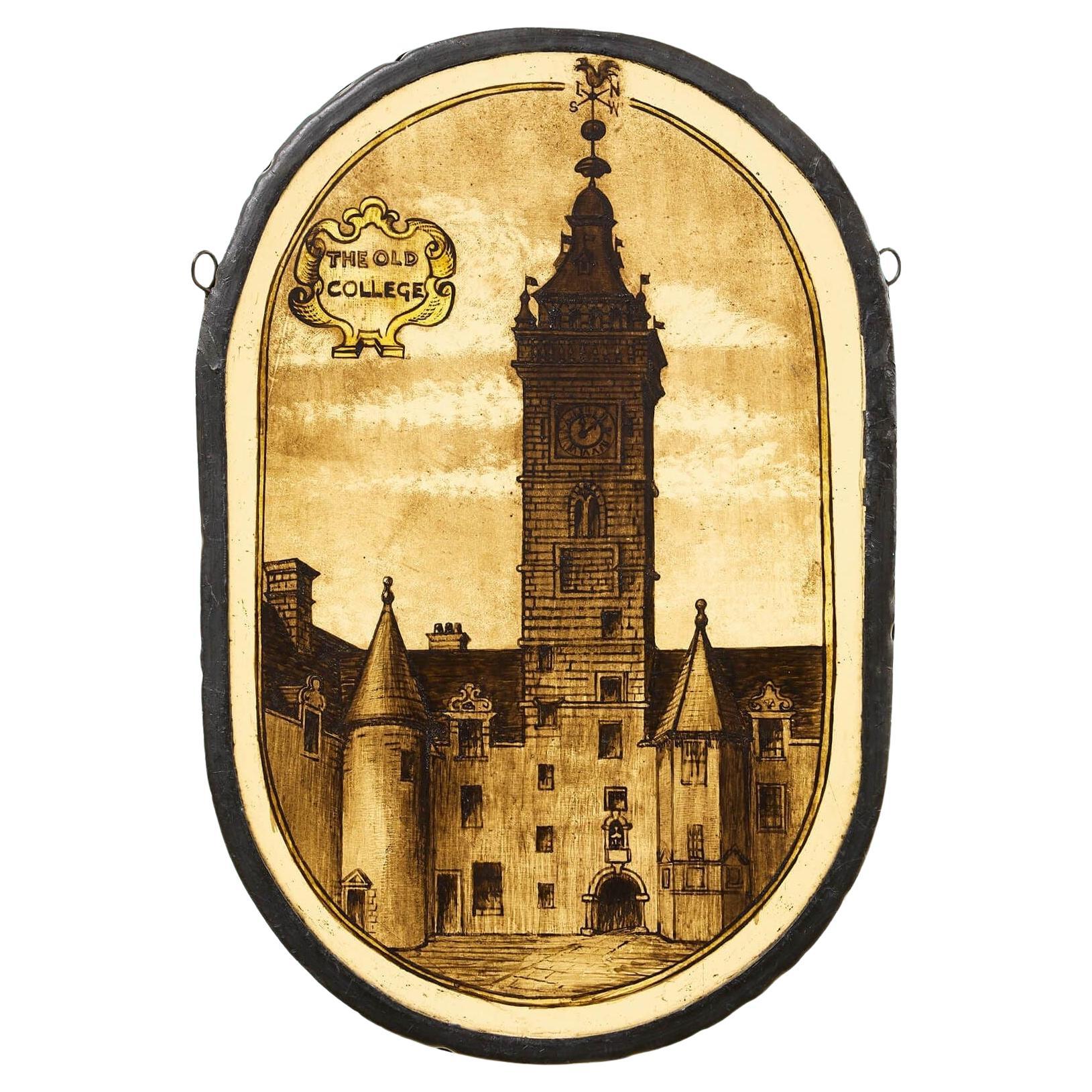 Antique Stained Glass Panel of Glasgow's Old College