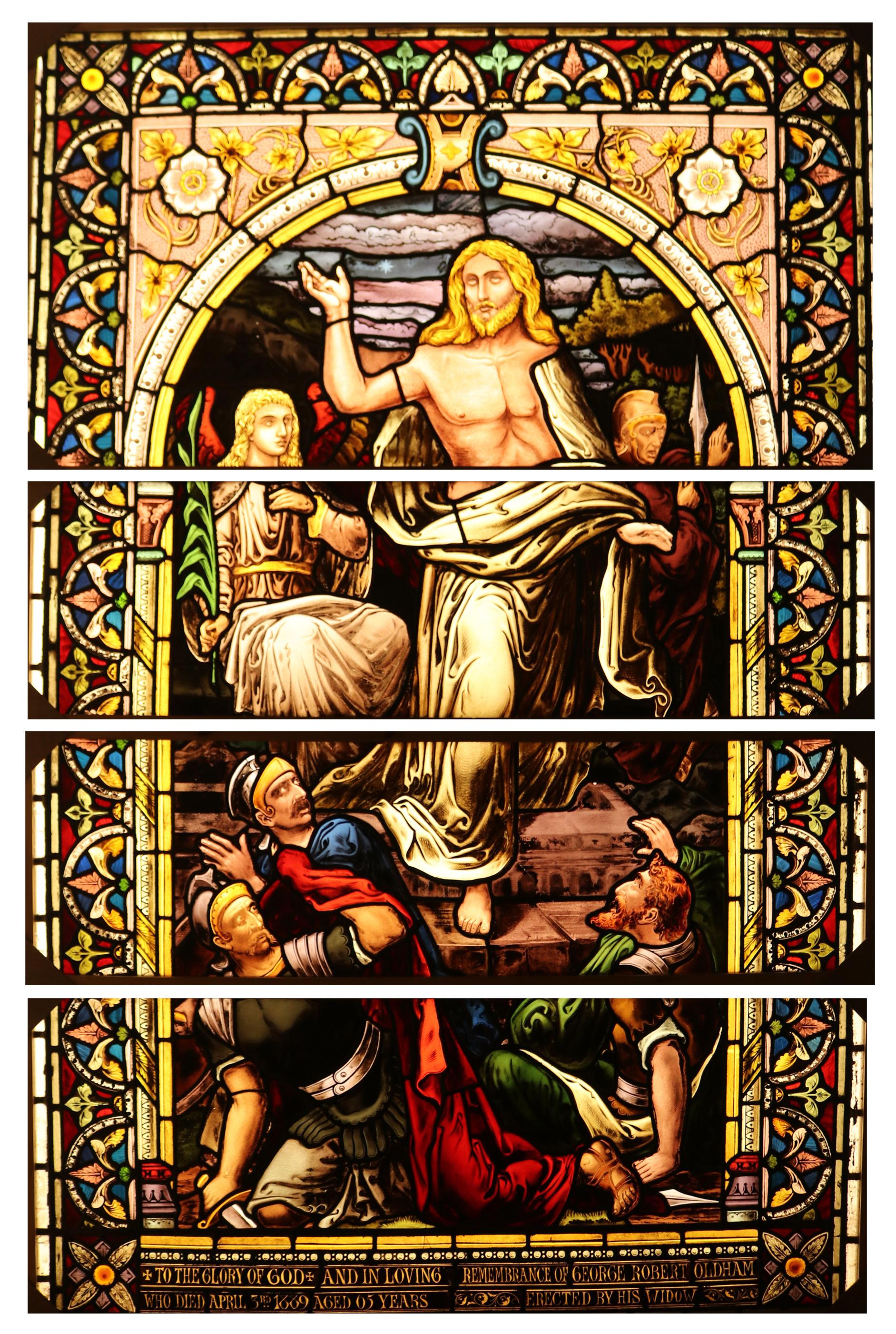 Antique Stained Glass Religious Scene Window 8