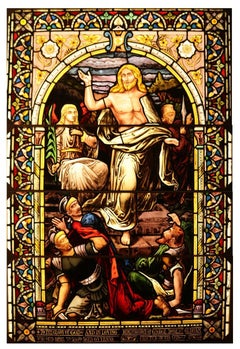 Antique Stained Glass Religious Scene Window