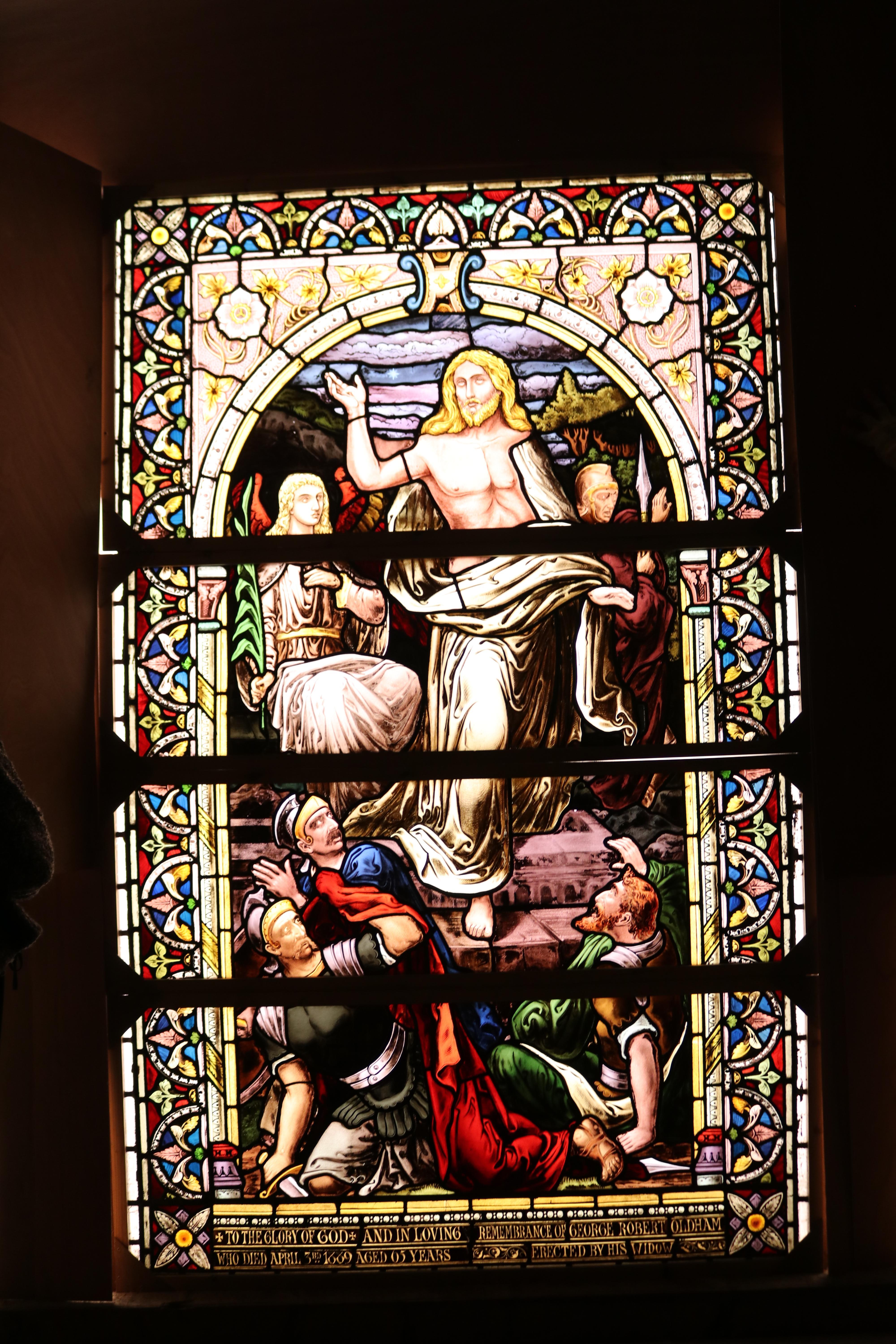 Antique Stained Glass Religious Scene Window In Fair Condition In Wormelow, Herefordshire