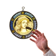 Antique Stained Glass Roundel Emblematic of Painting