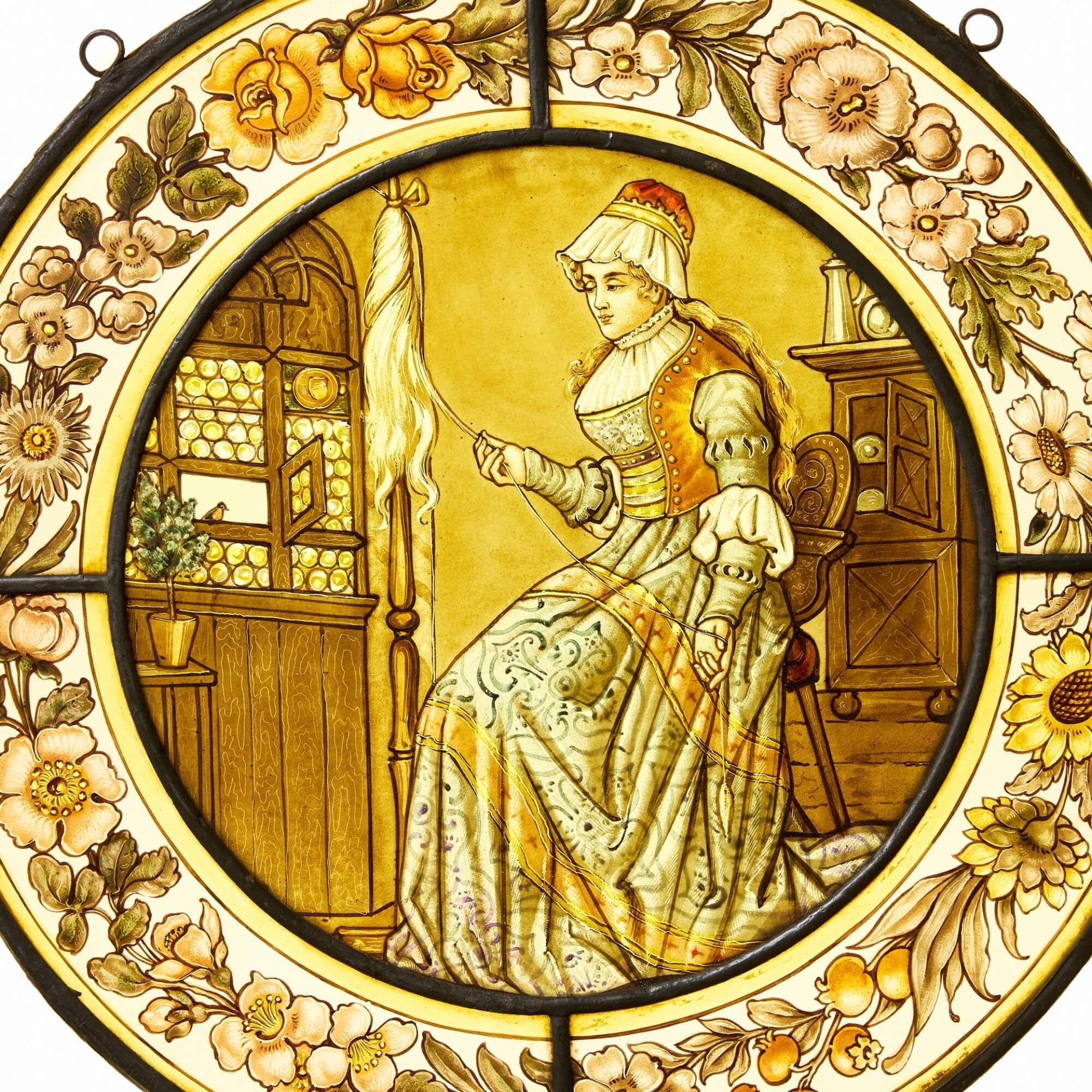 Victorien Rondelle victorienne ancienne en verre teinté représentant une femme en vente