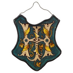 Antique Stained Glass Shield Panel of Monogram