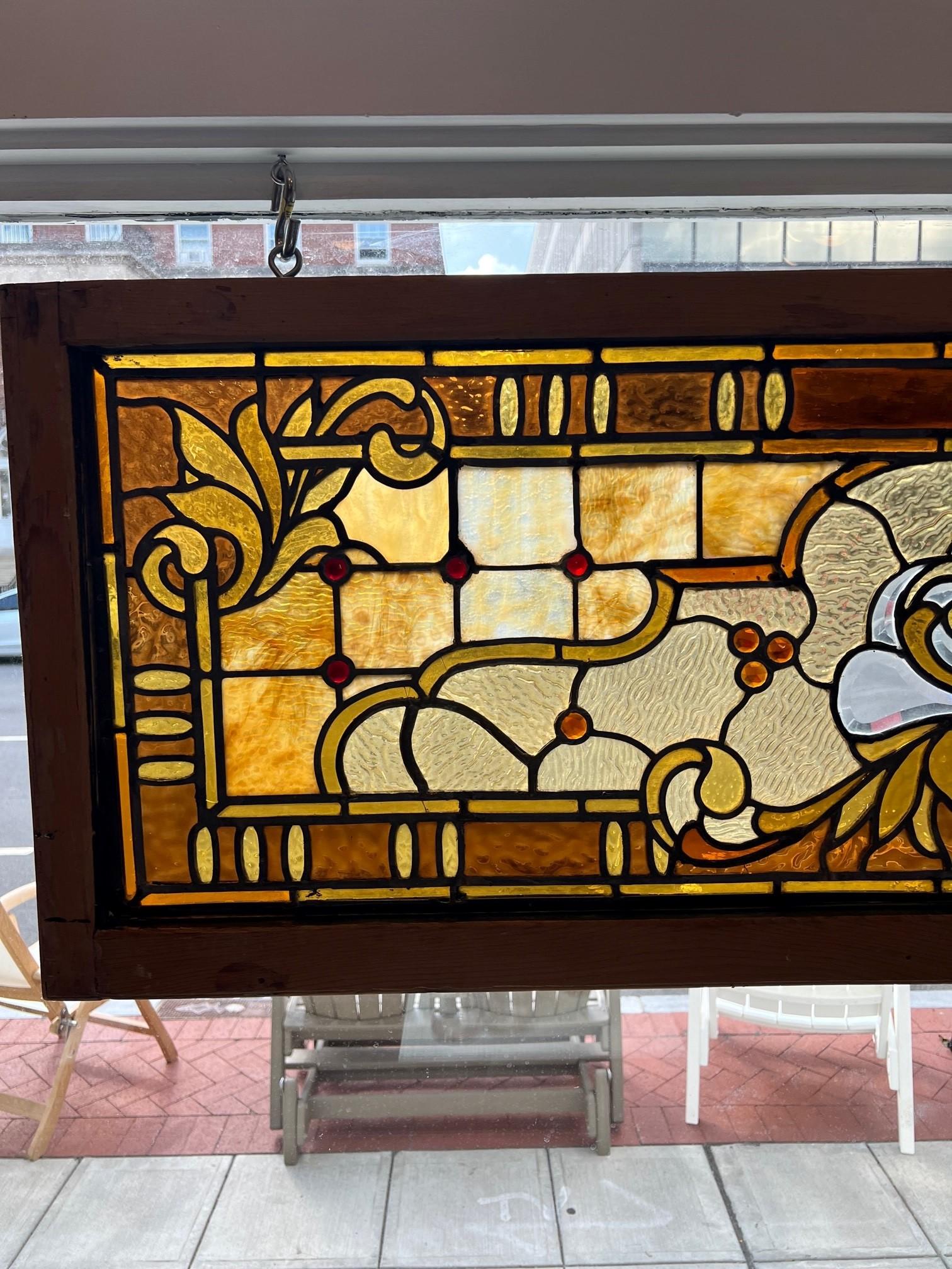 antique stained glass transom window