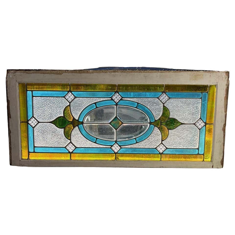 Early 20th Century Antique Beveled Glass Transom Window in a Wood Frame ...