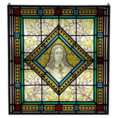 Used Stained Glass Window Depicting a Victorian Figure