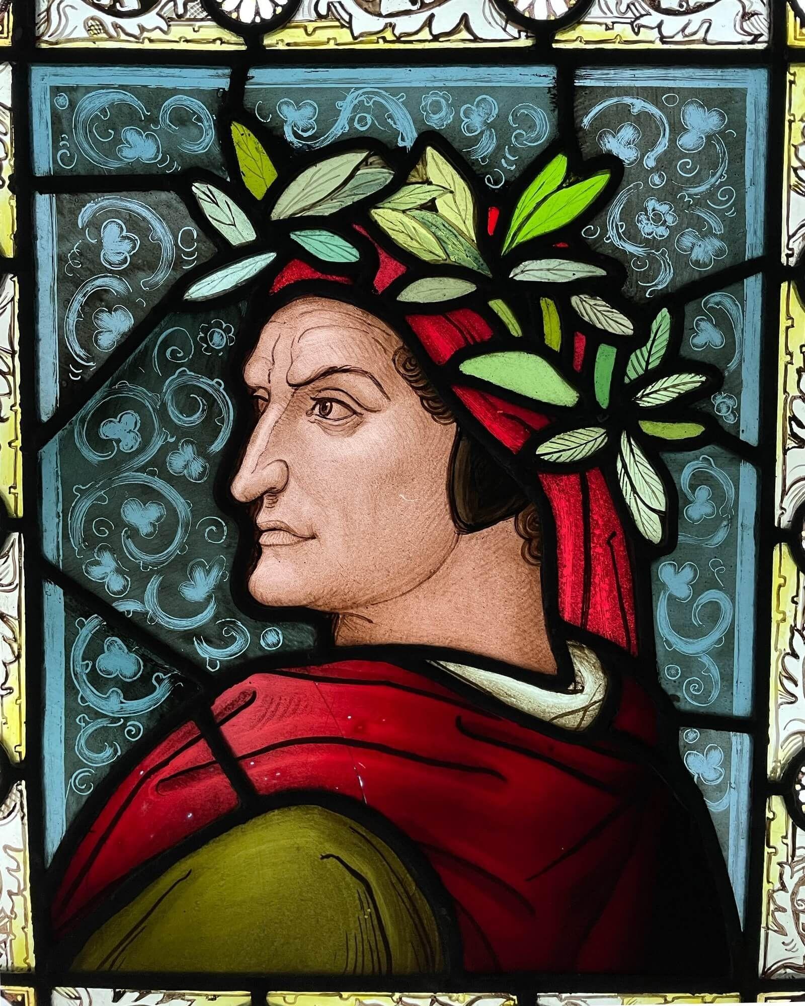 Victorian Antique Stained Glass Window Depicting Dante For Sale
