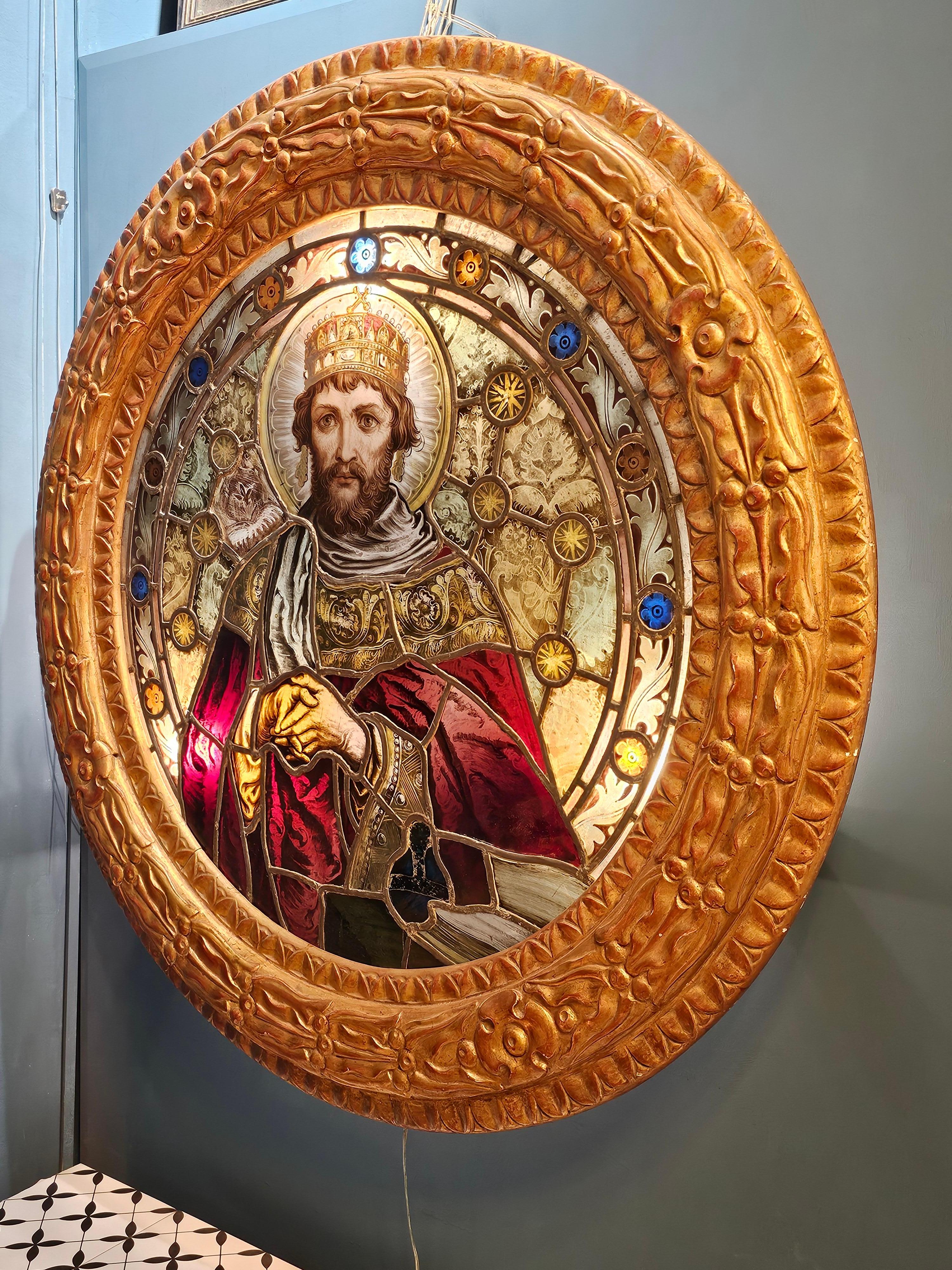Vidriera antigua que representa a San Esteban, siglo XIX Barroco