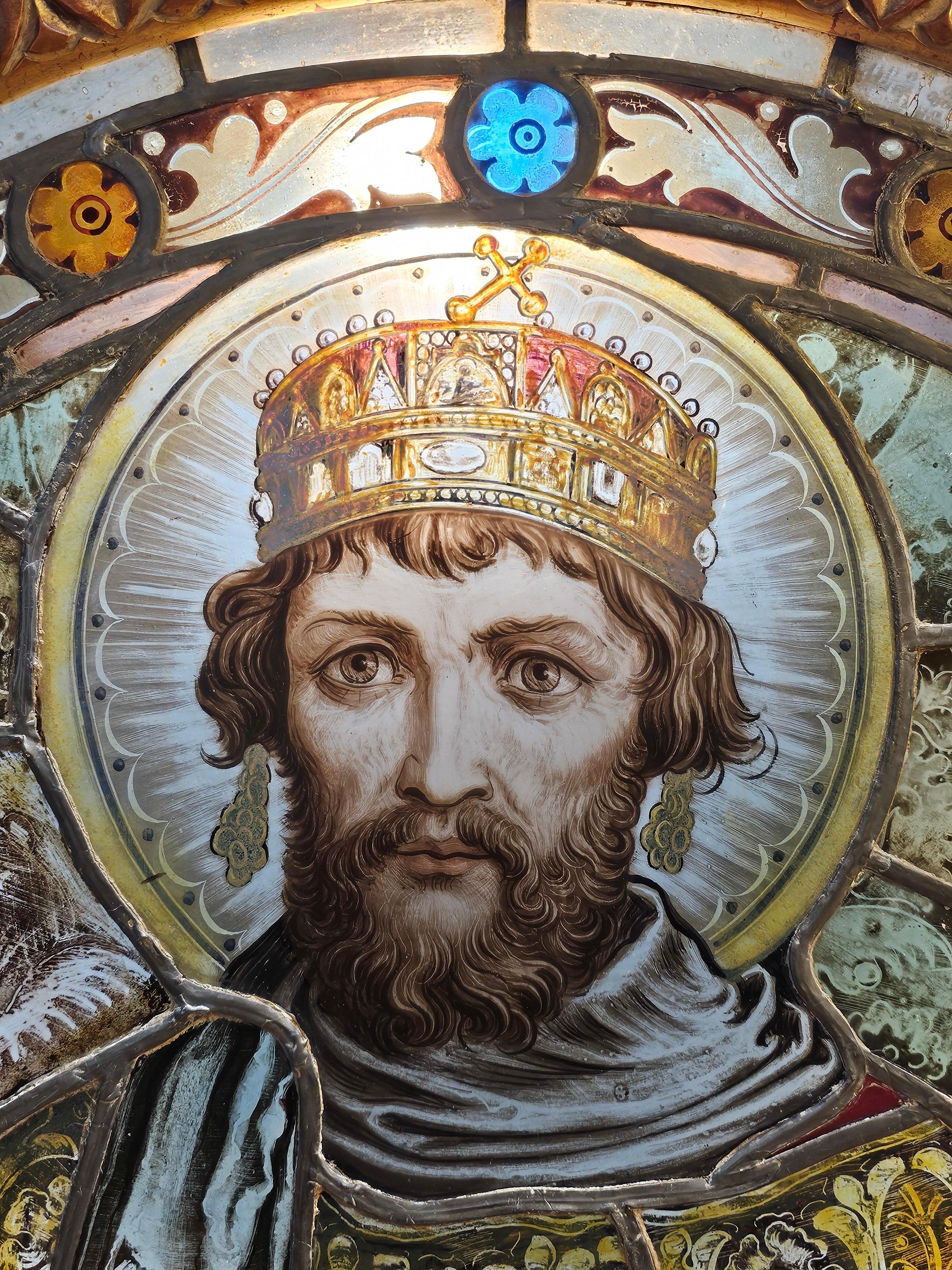 Vidriera antigua que representa a San Esteban, siglo XIX Austríaco